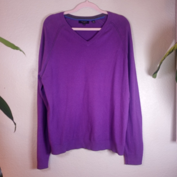Ted Baker London Sweaters - Ted Baker Purple Grey V Neck Cotton Blend Classic New Preppy Academia Sweater 5